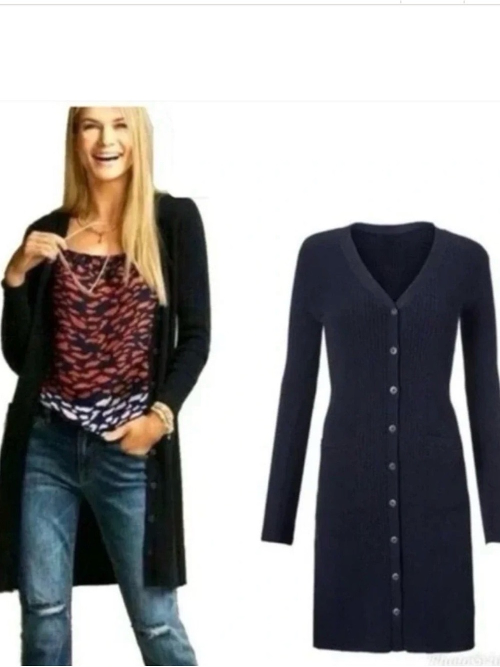 Cabi Long Black Button-Front Knit Cardigan Sweater